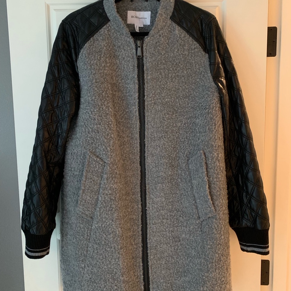 BCBGeneration Wool Coat w/faux leather sleeves
